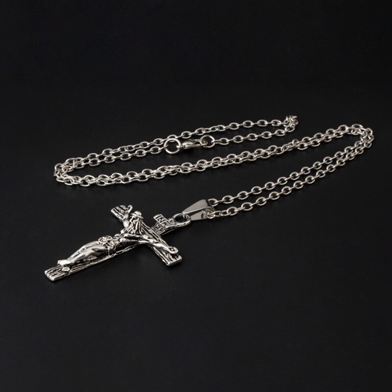 Vintage mænd kvinder jesus kryds vedhæng halskæder rustfrit stål krucifiks vedhæng link kæde smykker