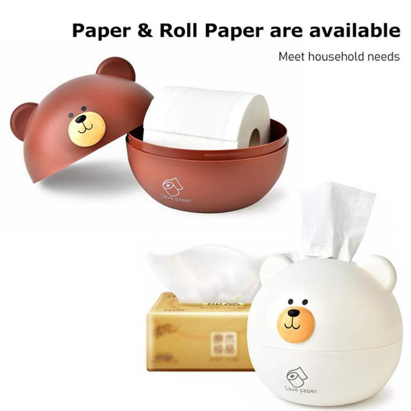 Cute Bear Tissue Box Nordic Paper Roll Storage Round Container Towel Napkin Holder Household Piggy White Pink Brown Practical