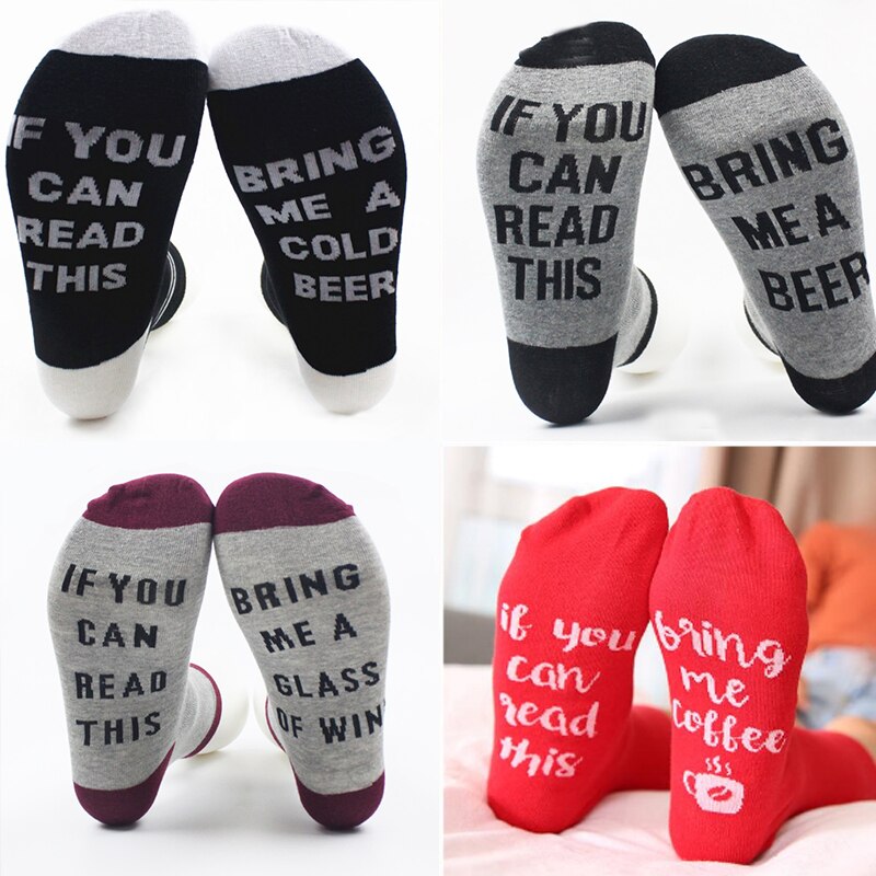 1Pair Funny Socks Autumn Spring Fall Letters Short Ankle Cotton Socks IF YOU CAN READ THIS BRING ME A GLASS OF WINE/BEER