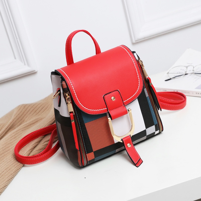 YBYT women leather backpack multi function small school bag female shoulder crossbody bag girls rucksack: Red