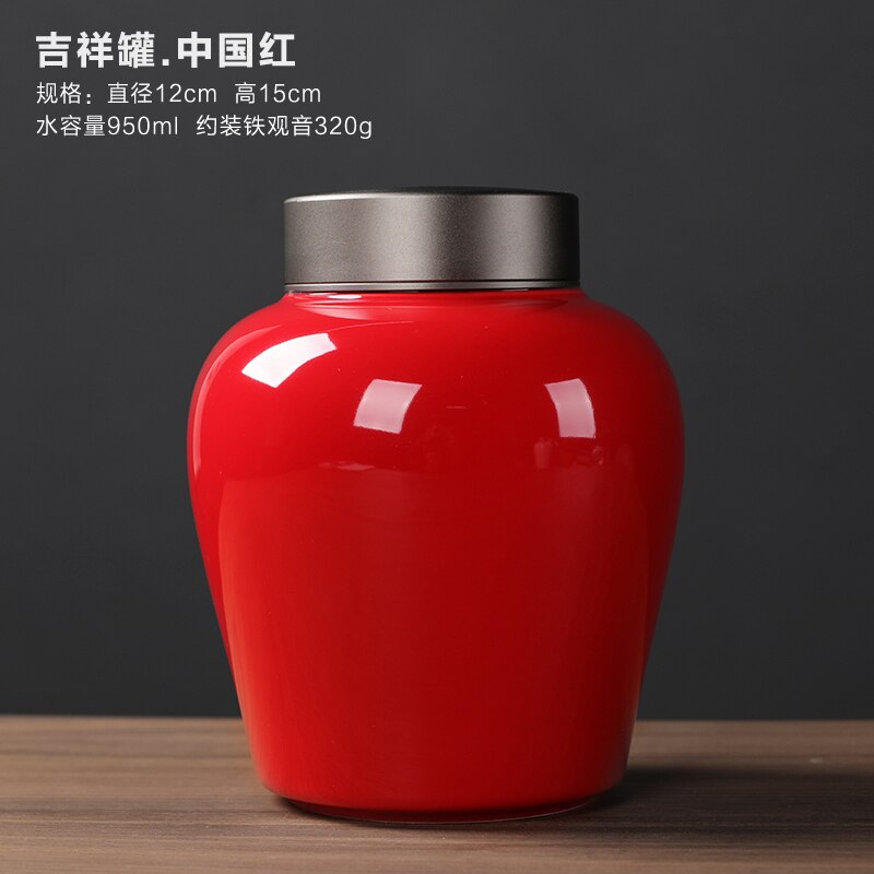 Antique Enamel Sealed Tea Cans with Tin Lids Household Large-capacity Ceramic Storage Jars Kitchen Storage Containers Home Decor: F