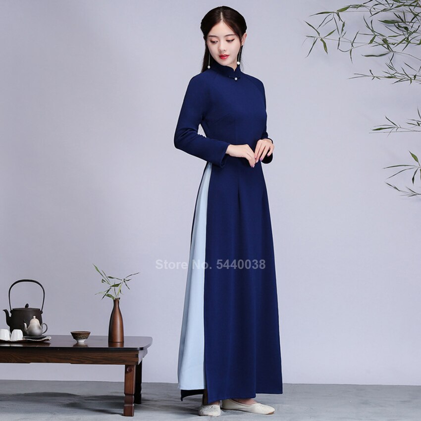 Vestido oriental vietnã ao dai apertado chefeminino qipao vestido tradicional chinês fantasia roupa de ano novo: L