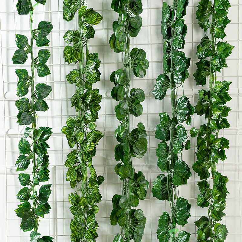 2 m grønne silke kunstige hængende efeu blad krans planter vinblade 1 stk diy til hjemmet bryllup dekoration havefest indretning