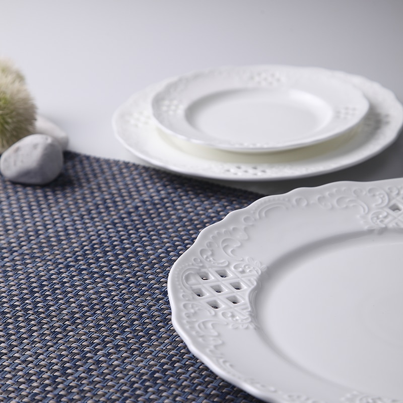 3pcs set, 6+8+10inch, plain white embossed porcelain dinner plate sets, ceramic wedding dessert plate,serving dish party