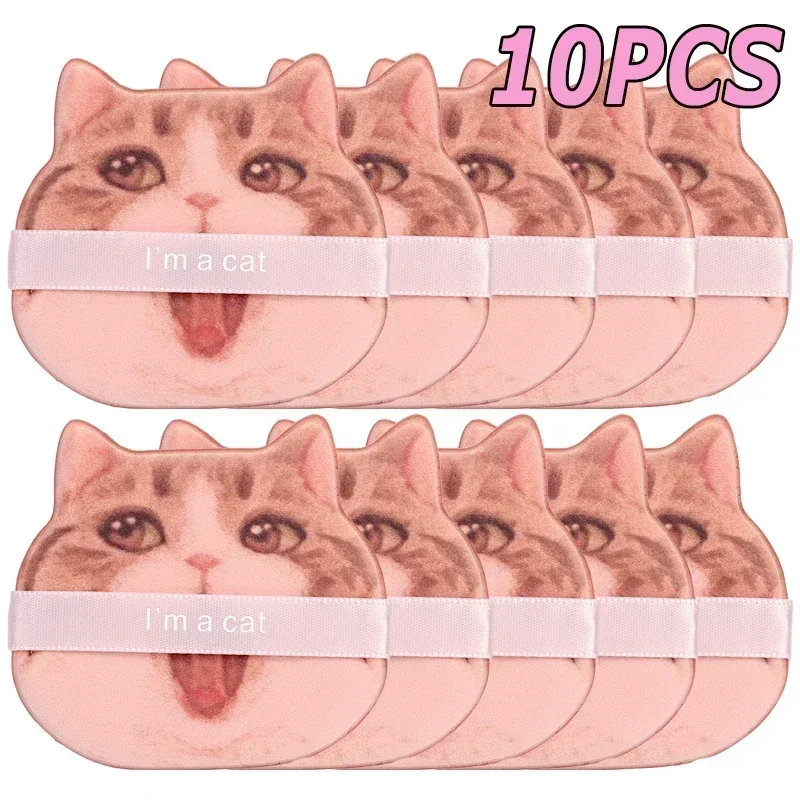 10 st söt katt sminkpuff foundation kosmetisk puff slät puder concealer skönhet torr och våt puderpuff med dubbel användning sminkverktyg: Rosröd