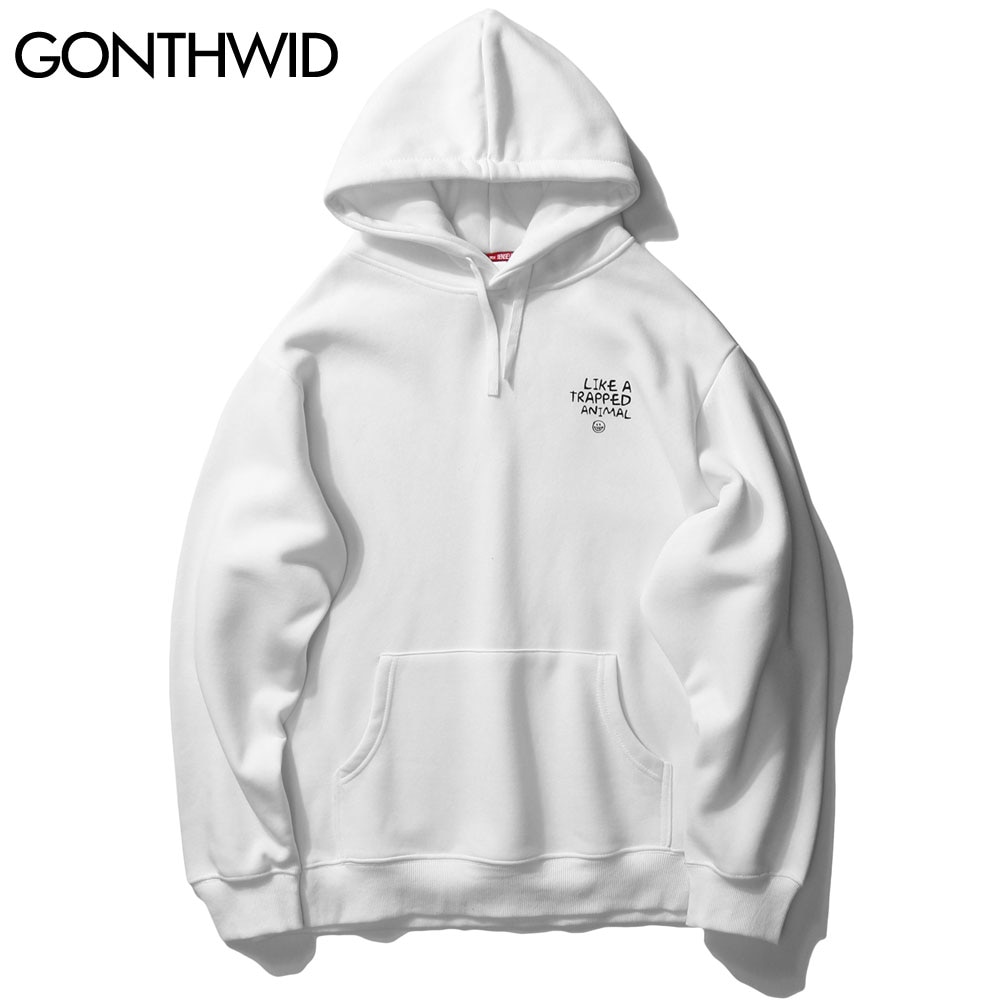 GONTHWID Trapped Animal Letters Print Hoodies Sweatshirts Streetwear Harajuku Mens Hip Hop Casual Pullover Tops