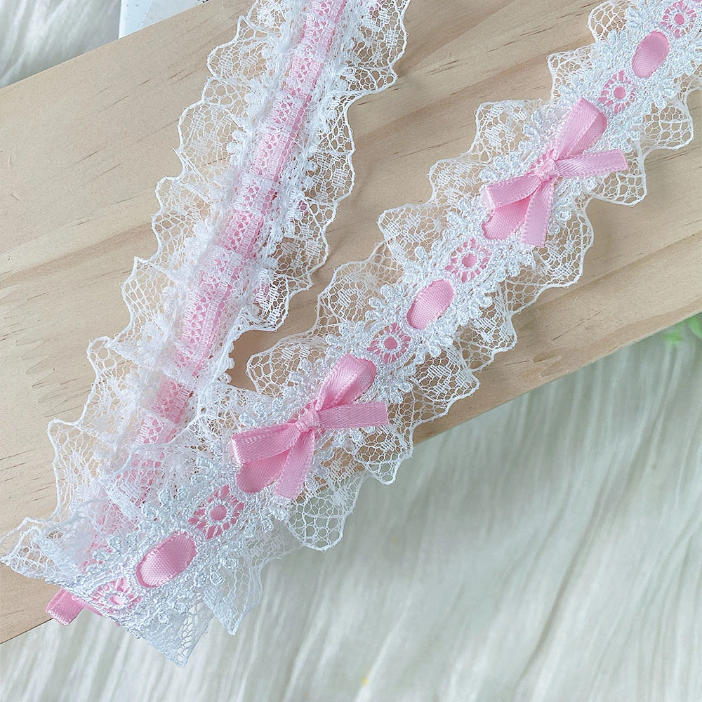 Rubans décoratifs en dentelle avec nœud de 2 mètres, pour artisanat, robe de soirée, couture, fournitures de travaux manuels, tissu fait à la main, emballage , coupe noire: WHITE