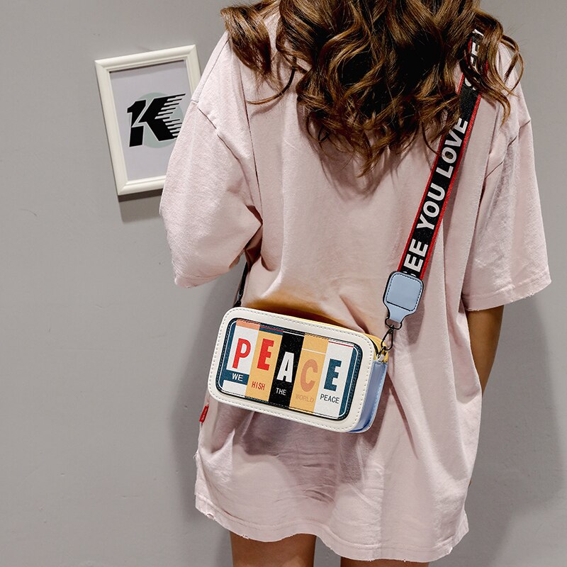 Sac femmes printemps petit sac épaule sac de messager femmes en cuir femmes sac imprimé lettre petit sac carré: Style 2