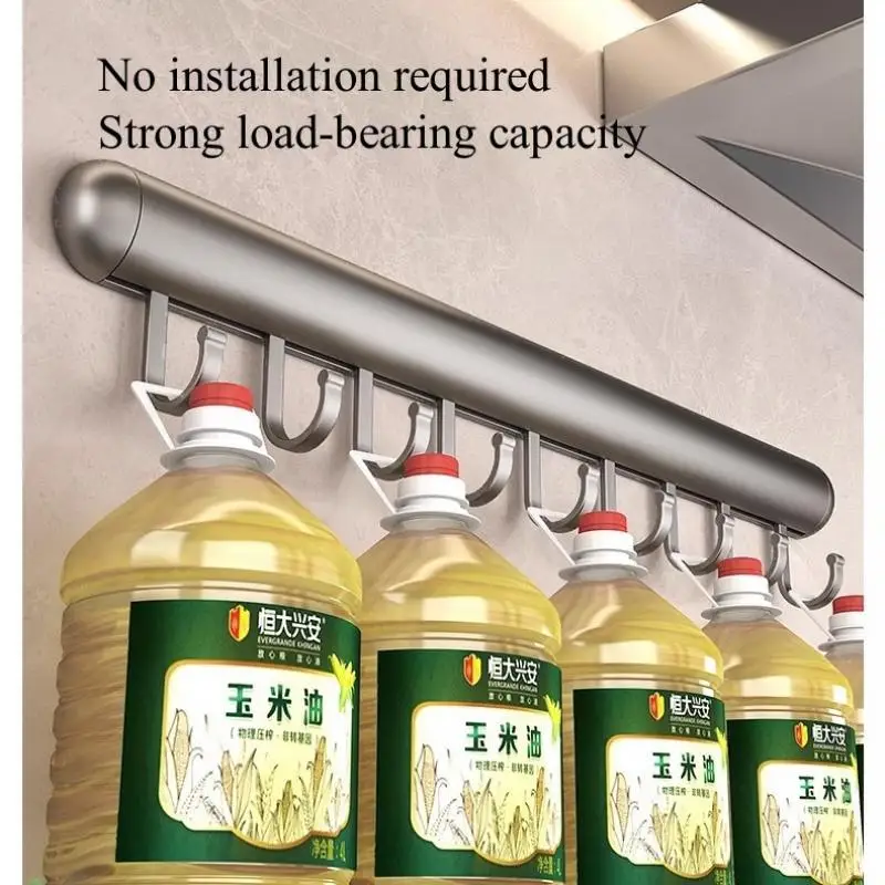 Kitchen Hook Holder Punch-Free Hanging Rod Wall-Mounted Storage Rack Spatula Spoon Hanger Removable Space Aluminum Hook Hangers