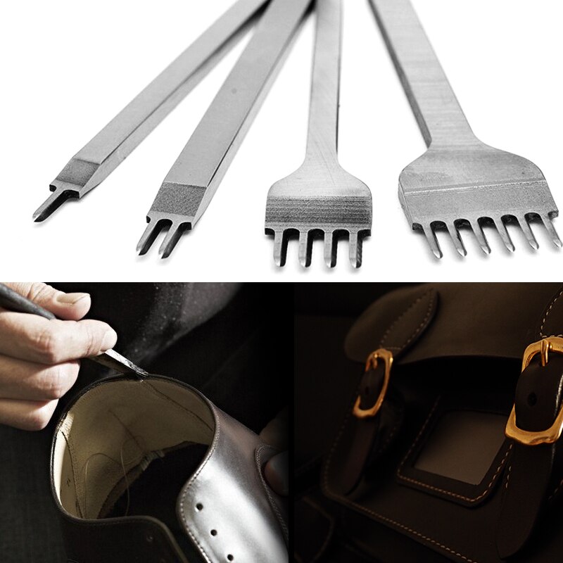 4 unidades/juego de punzones para agujeros de cuero, herramientas de Punch Craft, punzonado de acero cosido a mano, herramienta de costura de 3/4/5/6mm