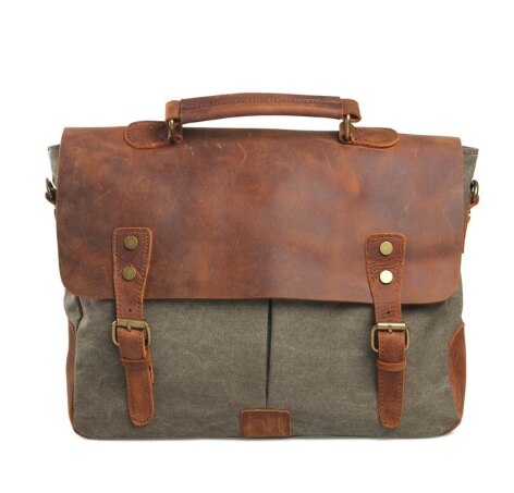 Unisex Man Zak Mannen Canvas Lederen Aktetas Tas Zakelijke Handtas Mannen Messenger Laptop Schoudertas Aktetas: Army Green