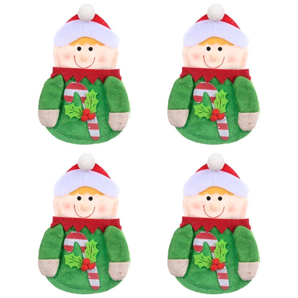 4 stk xmas girl non-woven servise veske dekorativ pose kniv gaffel veske: Grønn