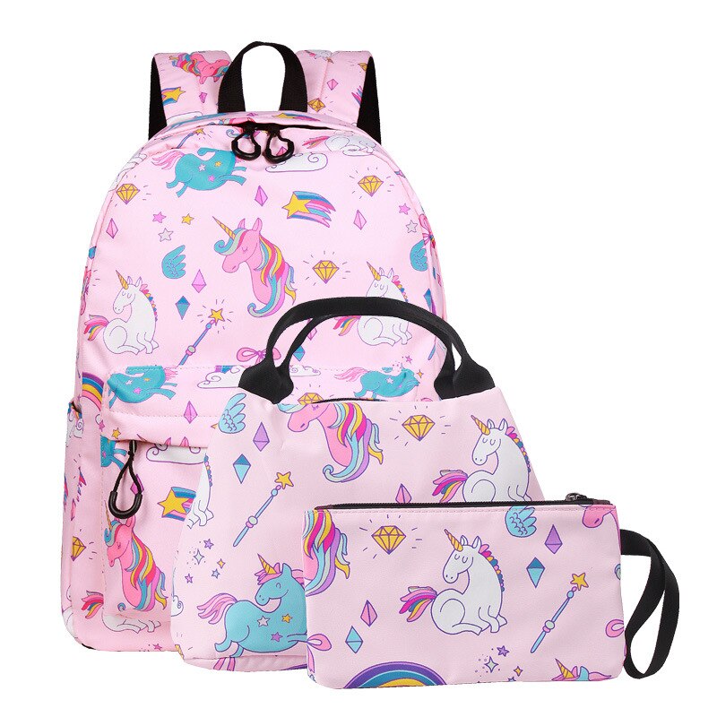 3 teile/satz freundlicher Schule Taschen für Mädchen Rucksack Einhorn Rucksack Druck freundlicher Schule Rucksack Schulter Taschen Hohe Kapazität: Rosa