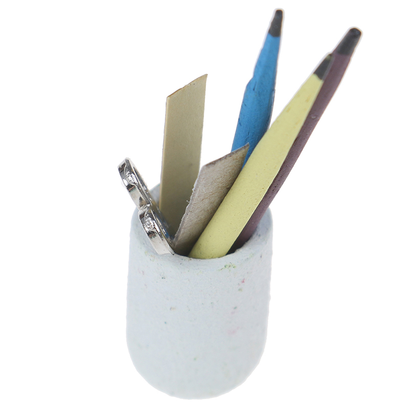1:12 Dollhouse Miniature Pen Cup Holder with Pencil Ruler Scissor Accessories