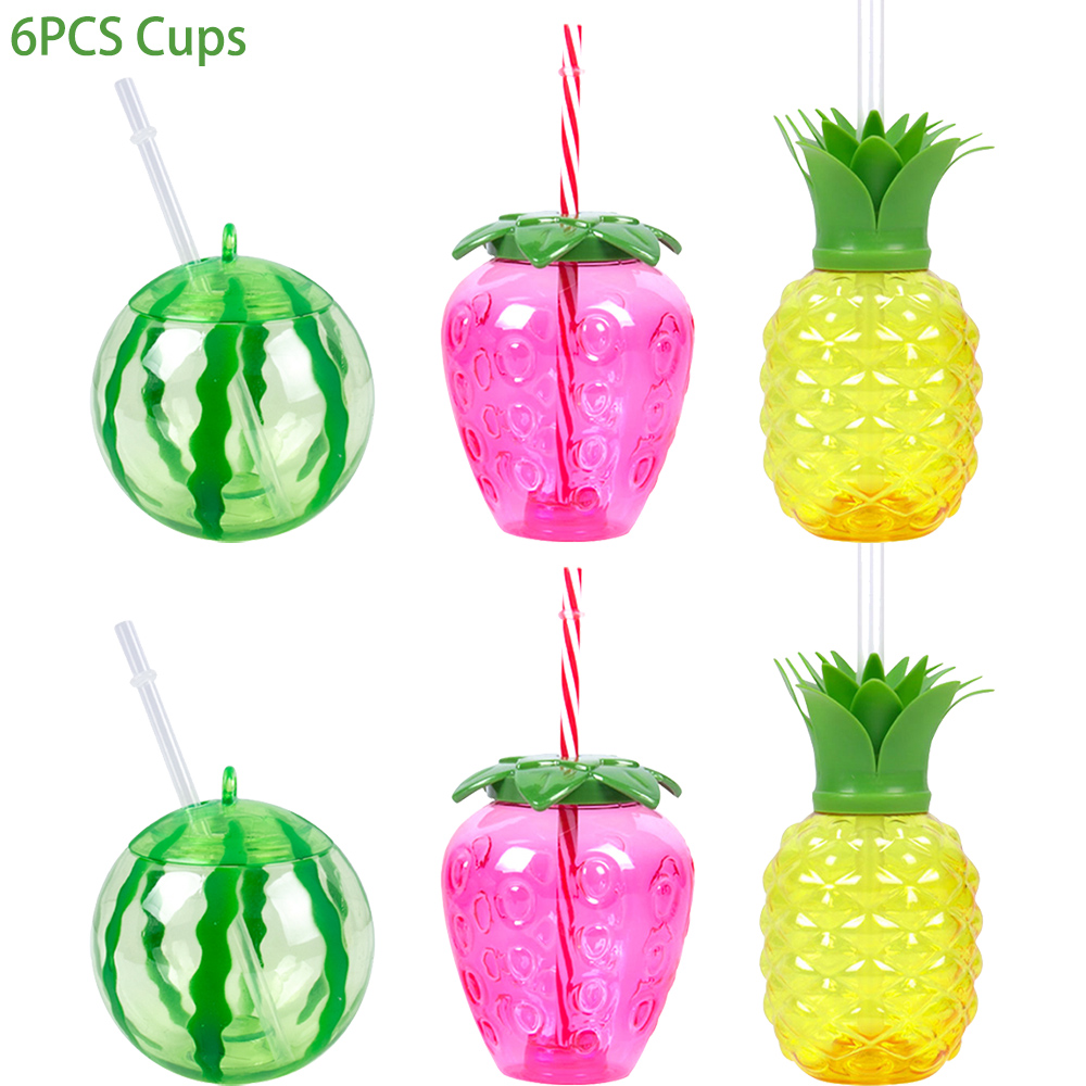Tasse à boire en plastique en forme d'ananas/fraise/pastèque avec paille, décor hawaïen, fournitures de fête d'été sur la plage et la piscine, 6/8 pièces: Vert menthe