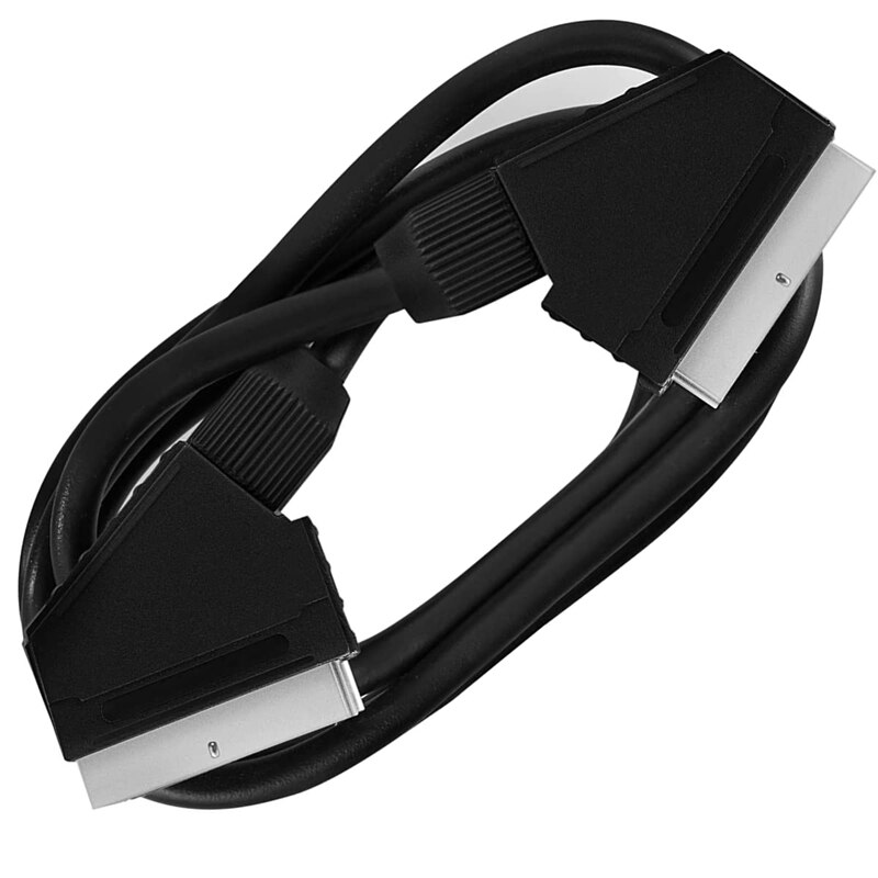 SCART Plug For TV, SCART Cable For TV And Decoder SCART Socket For TV Decoder 21 Pin With Flat Scart Socket, Black, 1.5M