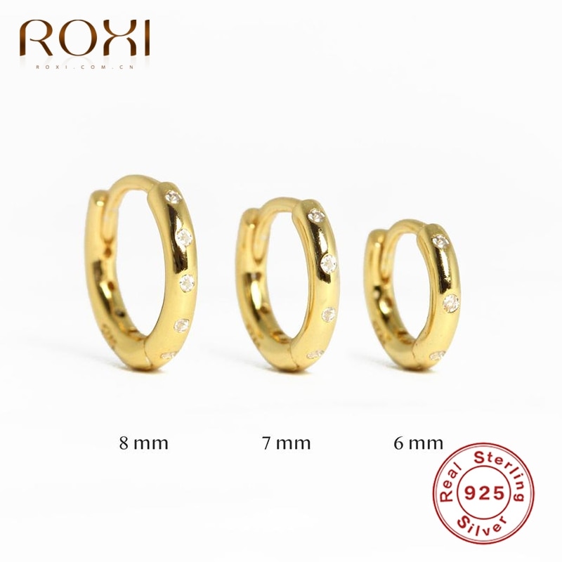 ROXI Small Geometry Crystals Hoop Earrings for Women Men Jewelry Round Earring Cartilage 925 Sterling Silver Pendientes