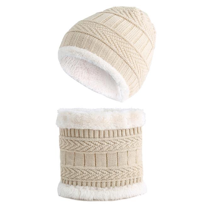 Høst vinter barn lue luer strikket ull varmt skjerf tykt vindtett balaclava multi funksjonell lue krage sett for småbarn barn: 3 beige