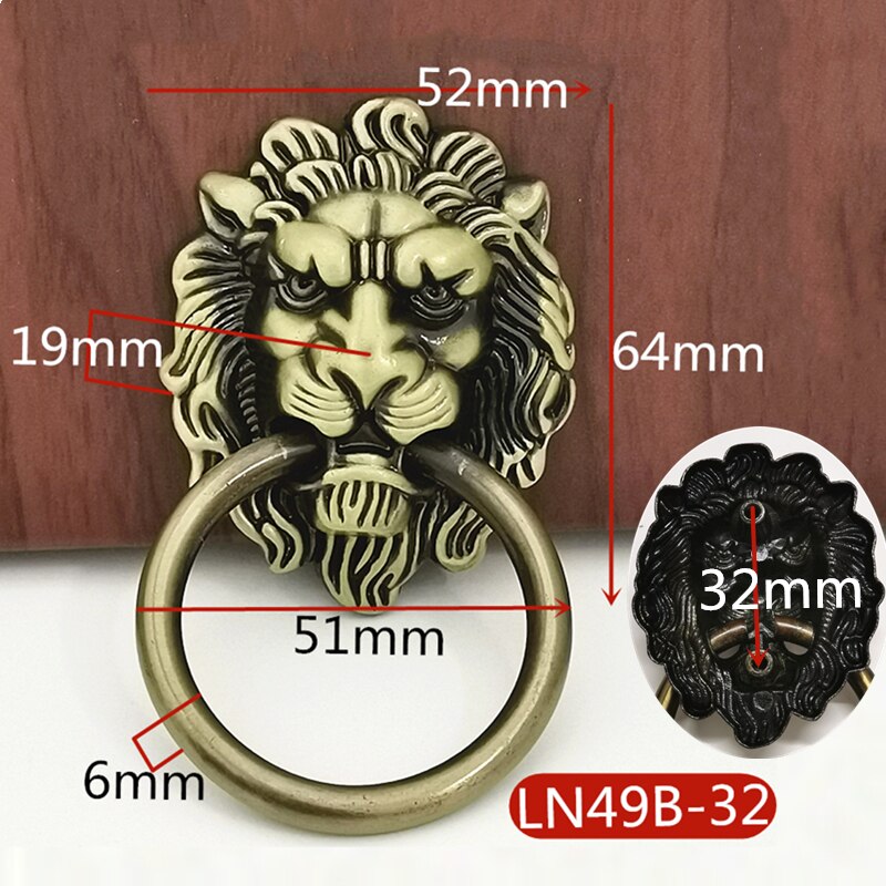 66 x 41mm møbelhåndtag løvehåndtagskabinet og skuffer klassisk træk bronze skab håndtag ringsknapper 1 stk med skrue: Bronze stor