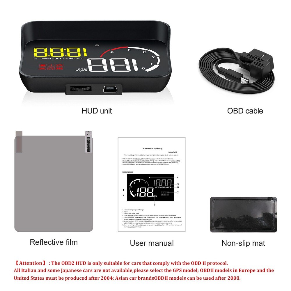 M10 Automotive general OBD2 Car Hhead-up Display Windshield Projector Digital Speed Head-up Display with Visor