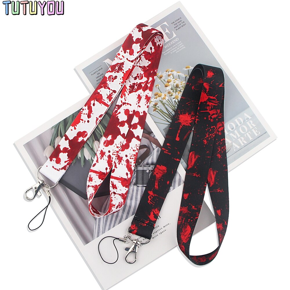 PC2704 Realistische unheimlich Blutflecken Lanyards Ich würde Abzeichen Halfter Ausweis bestehen praktisch Riemen Abzeichen Schlüssel Halfter Keychain