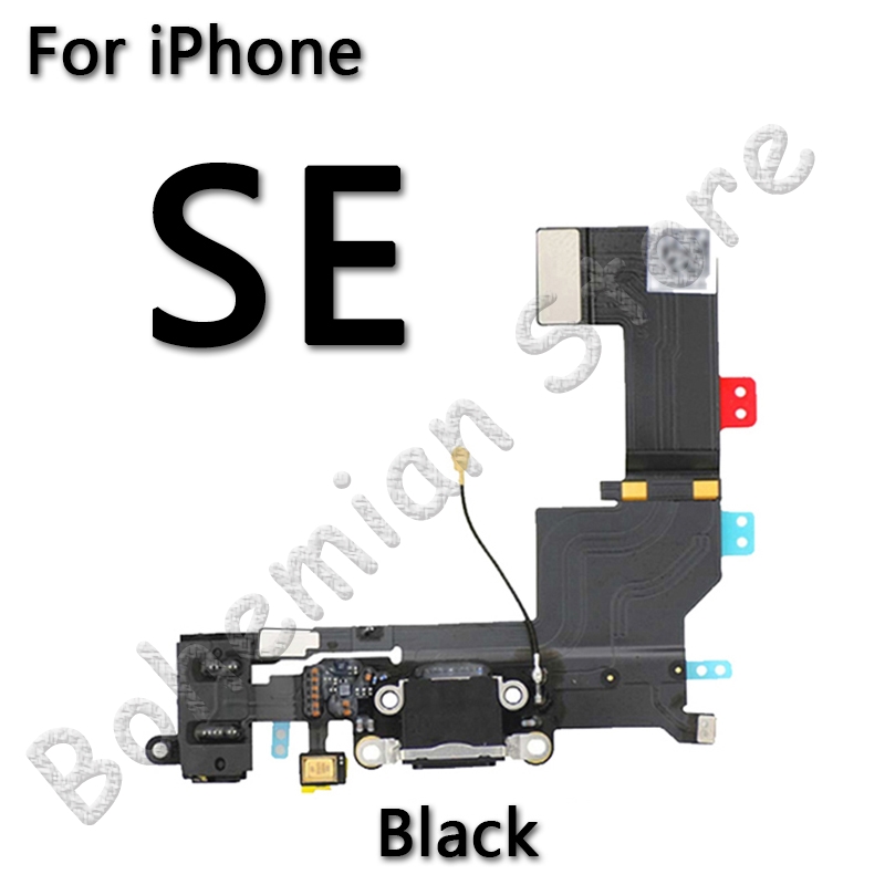 Usb port dock oplader flex til iphone 6 6s plus 7 5 5s se dock ladestik med mikrofon mobiltelefon flex kabel: Til iphone se sort
