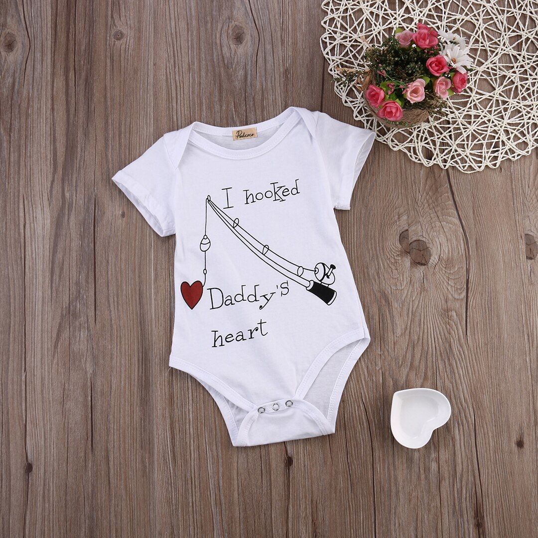 Newborn Infant Baby Boy Girl Cotton Short Sleeves Bodysuit Jumpsuit Daddy Heart Clothes Summer Sunsuit SS