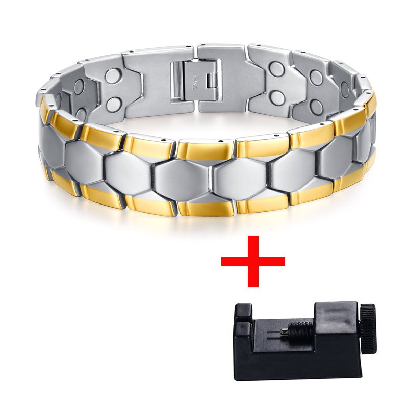 Vnox Health Care Bracelets Bangles Sport Football Men's Jewelry Germanium Adjust Tool: Gold-color