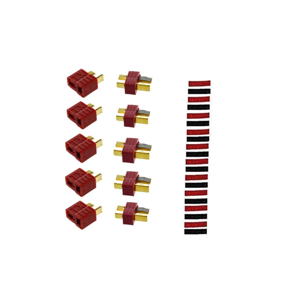 2/5/10 Pairs Rood Zwart Ultra T-Plug Connectors Deans Stijl Mannelijke En Vrouwelijke Met Krimpkous voor Rc Charger Lipo Batterij: 5 pairs(4 grips)