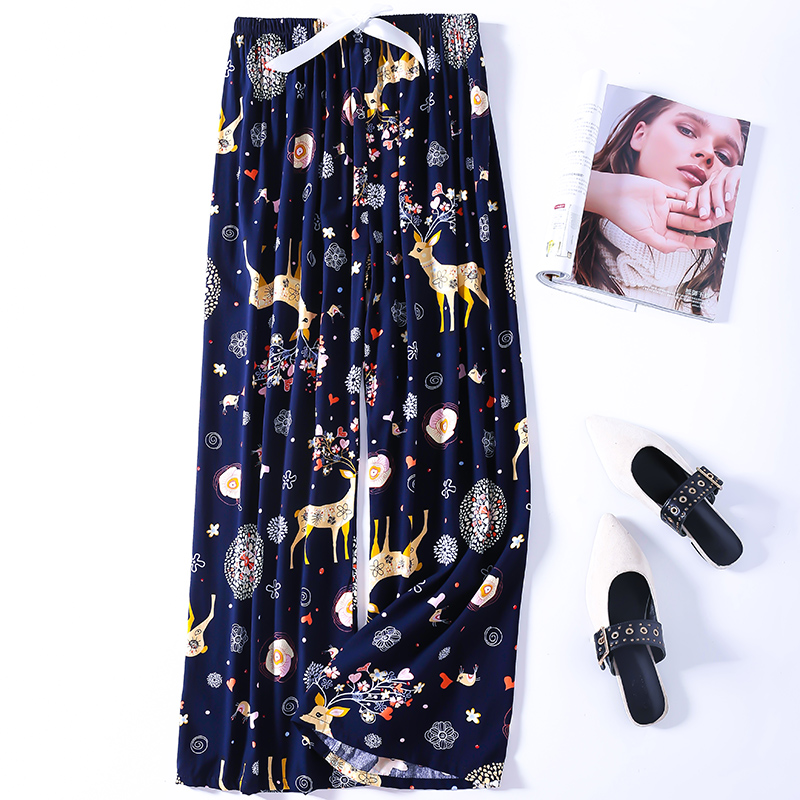 Pantalon en coton respirant pour femmes, imprimé Floral, jambes larges, cordon de serrage, vêtements de maison, Long, été: 16