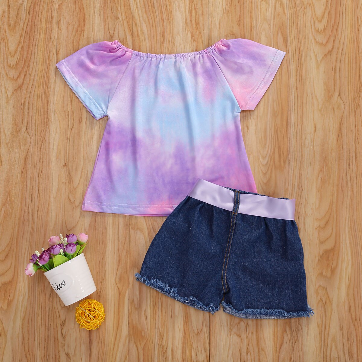 bébé été vêtements infantile enfants bébé fille cravate teinture léopard vêtements ensemble coloré chemise hauts déchiré trou Denim bas