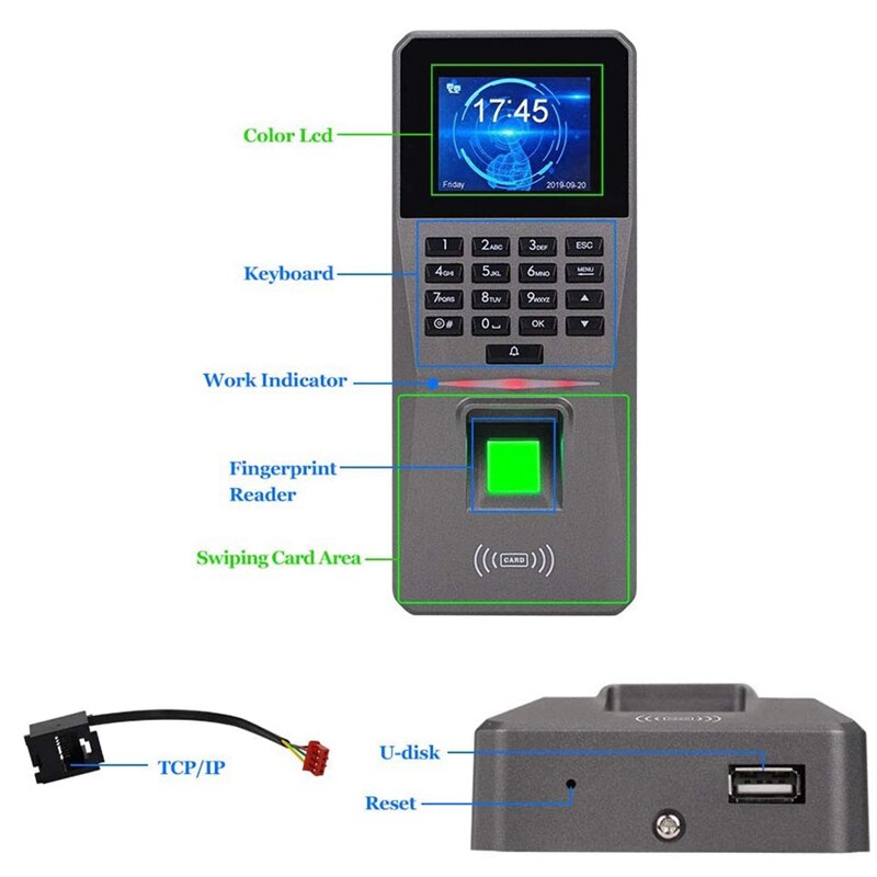 2,4 zoll TCP/IP/USB Biometrische RFID Tastatur Fingerprint Access Control System Elektronische Zeit Teilnahme Maschine Uhr