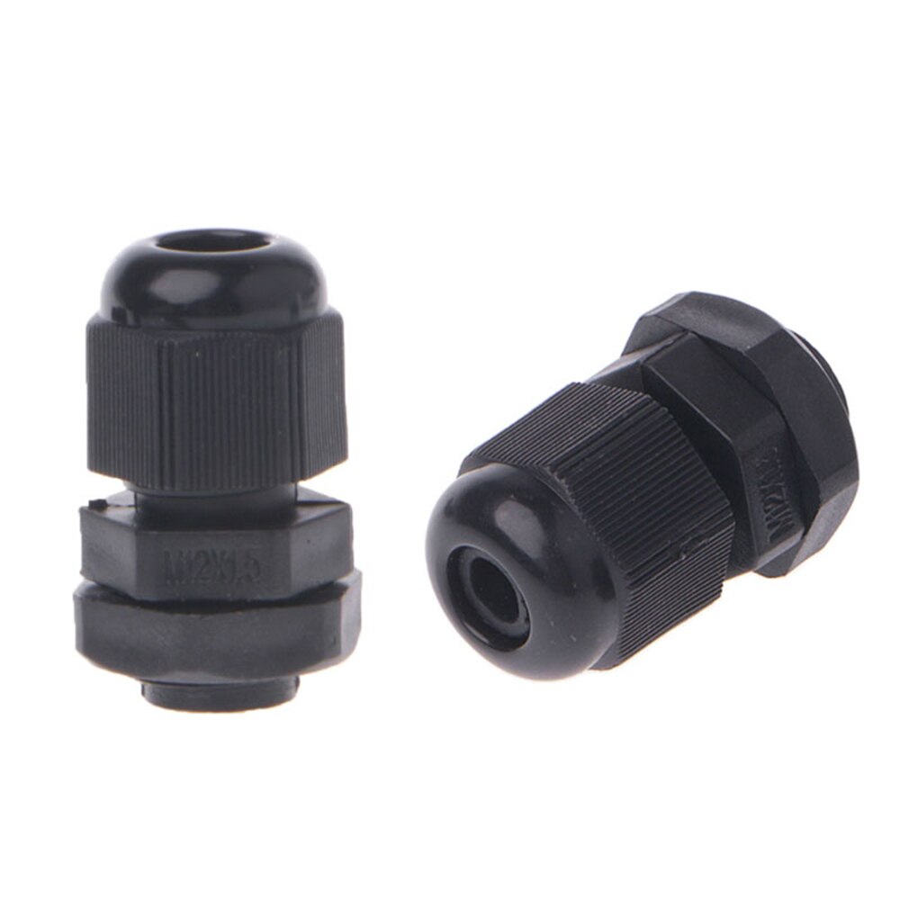 5Pcs Waterproof Cable Gland IP68 Metric M12 Cable Entry Strain Relief Cord Grip Black Nylon Plastic Connector