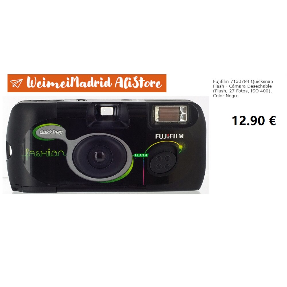 Fujifilm Quicksnap Flash - Cámara Desechable (Flash, 27 Fotos), Negro