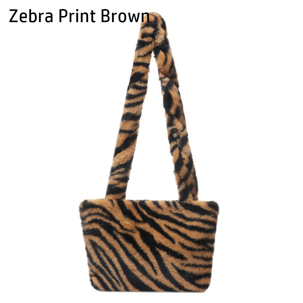 Flauschige plüsch-beuteltasche, schultertasche mit kuhmuster, Kupplung-handtasche, tragetasche aus kunstpelz, umhängetasche, Bote Tasche: Zebramuster braun