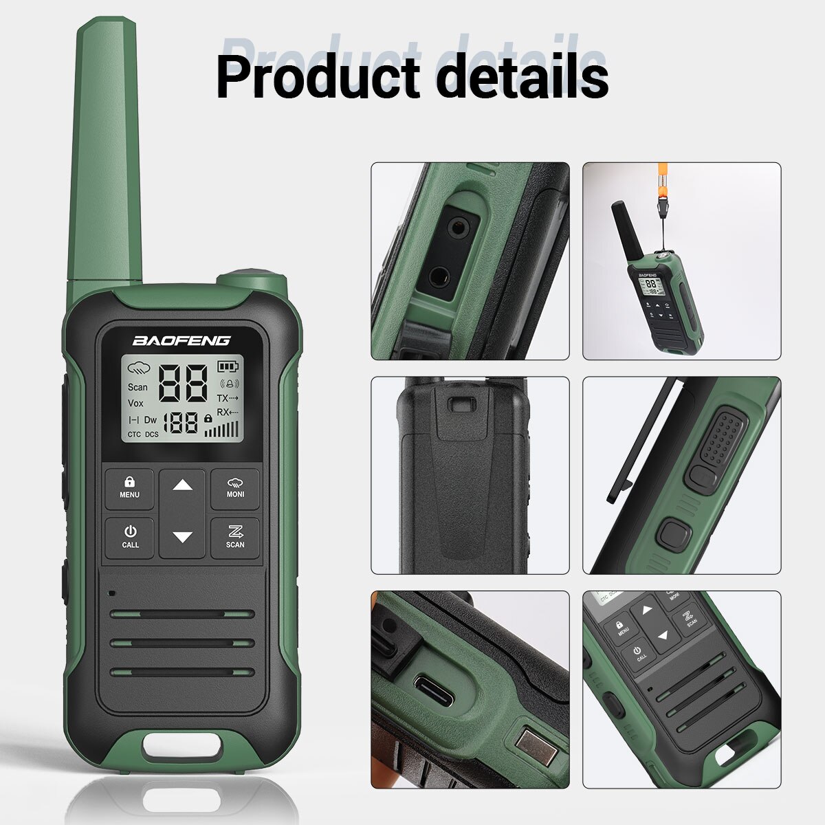 2 Stück baofeng f22 mini walkie talkie pmr446 frs tragbares Zwei-Wege-Radio-LCD-Display-Typ-C-Ladegerät für die Jagd