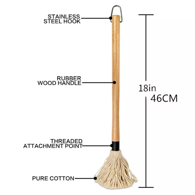 Barbecue Katoen Handvat Hoofd Natuurlijke Stijl Mop Fiber Grill Bedruipen Mop Professionele Barbecue Borstel 18Inch 46Cm