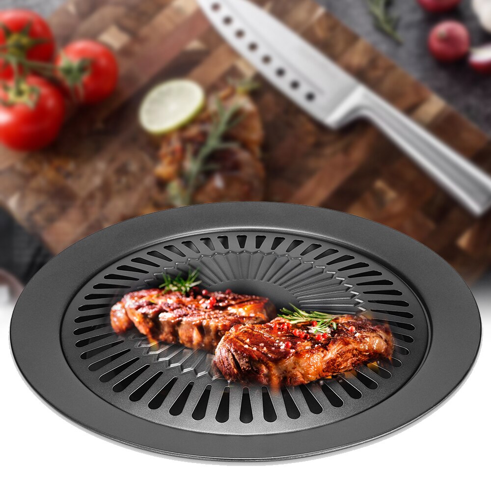32cm Round Iron Korean BBQ Grill Pan Non-stick Barbecue Kitchen Cooking Plate Portable Outdoor BBQ Grill Accessories Tools