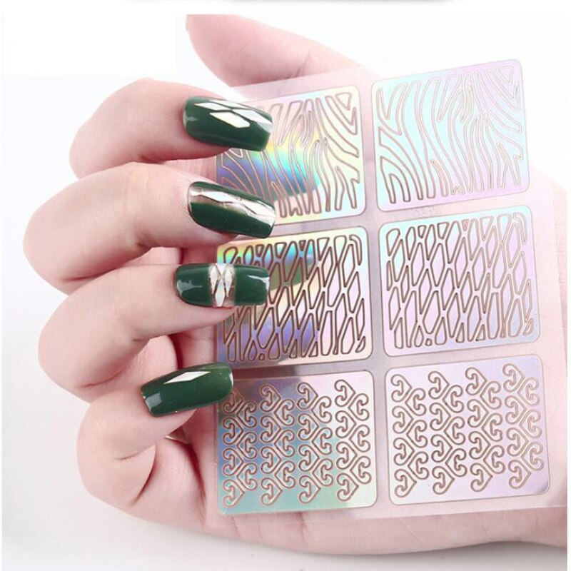 Bittb 24 Pcs Hollow Nail Stencil Sticker Holografische Nail Art Stickers Diy Franse Gidsen Tips Manicure Decoratie Decal