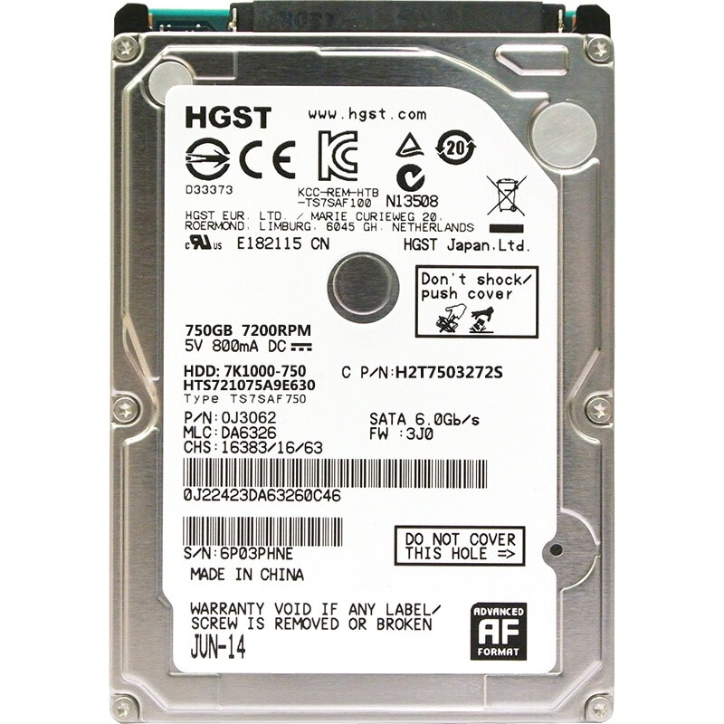 HGST 2.5" HDD 750GB Internal Laptop Hard Drives disk 7200rpm SATAIII 750g for Notebook HTS721075A9E630 9.5mm