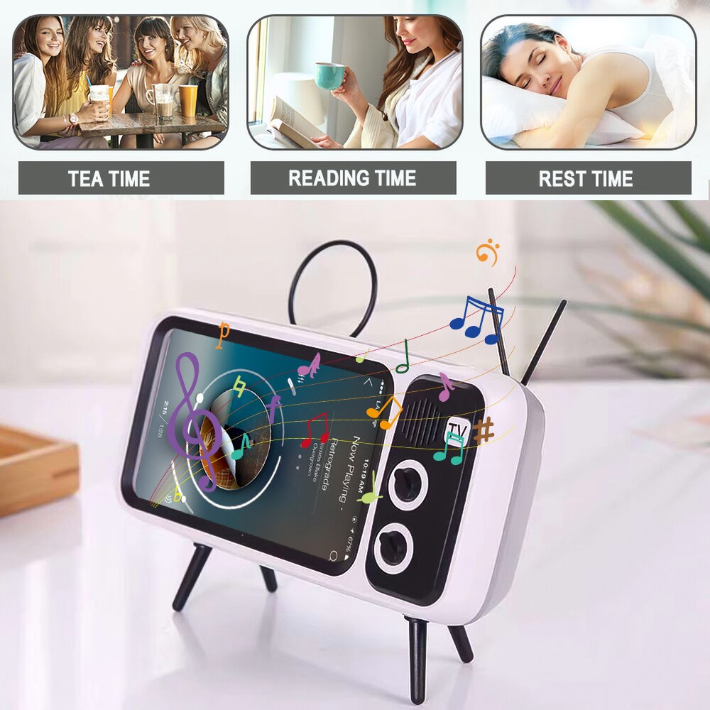 Draagbare Draadloze Peaker Retro TV Mini Bluetooth Bass Speaker Mobiele Telefoon Houder Stand Speaker Retro Fotolijst