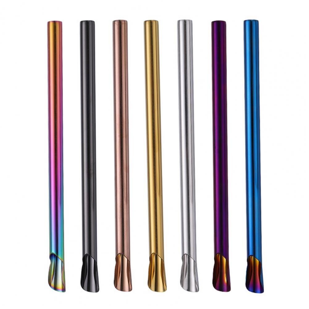 Drinking Straw Eco-friendly 2 in 1 Function Stainless Steel Colorful Drinking Straws for Home Party Supplies Bar Accessories