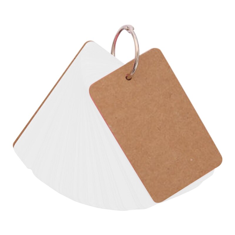 100 Sheets Heavy Index Cards Blank Study Cards with Binder Ring Memo Card DIY Note Book Message Card with Loose Leaf Ring: White