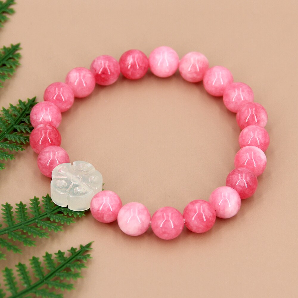 Pulsera de cristal Rosa Natural romántico elástico rojo Yoga joyería pulsera mujer 4, 6, 8, 10, 12mm cuentas única mujer