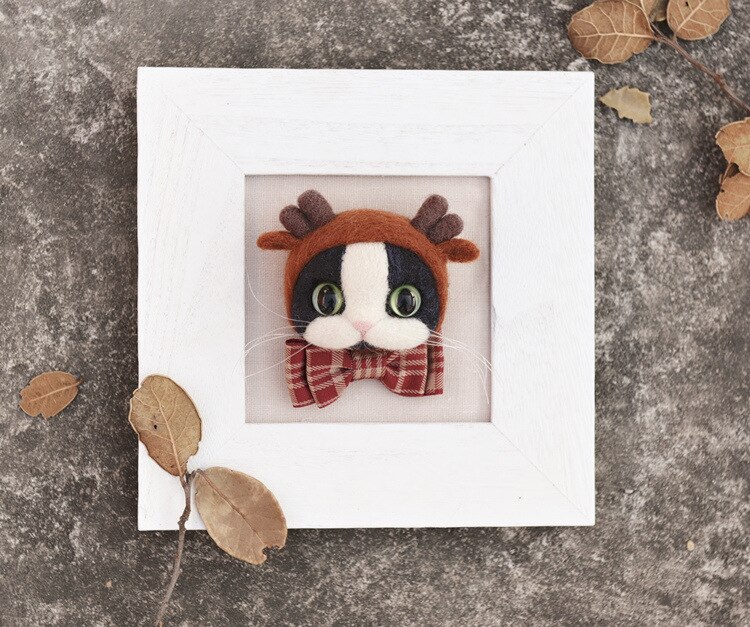 Broche en feutre Animal de poche pour femme, Kit de points d&#39;aiguille en laine de chat Siam, insignes de tête de chat, à faire soi-même: 3