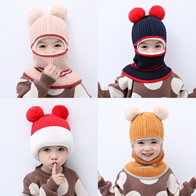 Winter baby muts sjaal jongen meisje gewricht muts peuter kinderen kind warme pompon ster muts gebreide nek plus fluwelen warmer 2-5