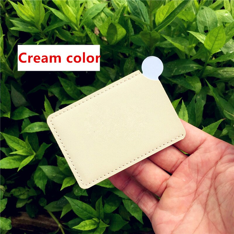 1Pcsportable Mini Shatter Proof Card Style Pocket Cosmetische Spiegel Pu Leather Cover Rvs Unbreakable Make-Up: cream color