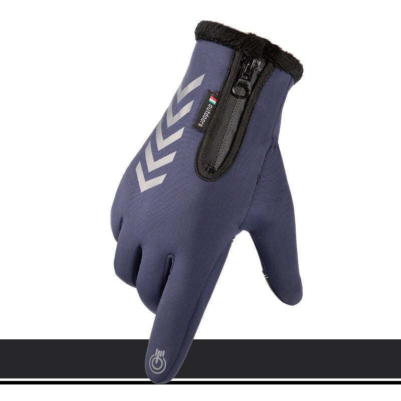 Mannen Handschoenen Winter Nacht Reflecterende Strip Touchscreen Waterdicht Anti-Slip Handschoenen Voor Fietsen Skiën Winddicht Pluis Warme ST078: ST072blue