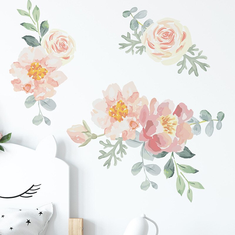Akvarell blommor väggdekaler rumsdekoration pion ros väggdekaler barnkammare vardagsrum sovrum pvc avtagbar tapet