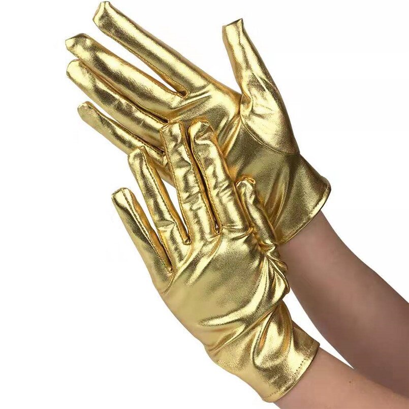 Damer læder handsker korte fest handsker fuld finger unisex håndled cykel handsker luksus guld / sølv gotiske handsker